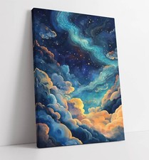 Listing image for STARRY CLOUDY BLUE NIGHT SKY CONTEMPORARY FRAMED CANVAS WALL ART PICTURE PRINT
