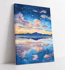 Listing image for PRETTY BLUE NIGHT SKY REFLECTION IN RIVER FRAMED CANVAS WALL ART PICTURE PRINT