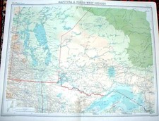 Listing image for Original Old Vintage Print Manitoba & Ontario 1920 Large 23X18 Map Canada 20th