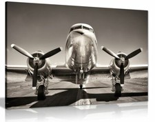 Listing image for Vintage Silver Airplane Aeroplane Canvas Wall Art Picture Print